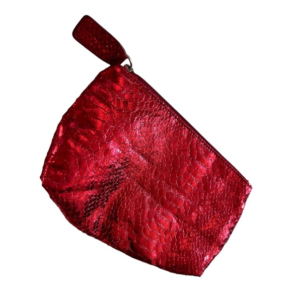 ❤️ CARLOS FALCHI zip wallet purse 5x7.5” metallic red VINTAGE with logo - Picture 3 of 3